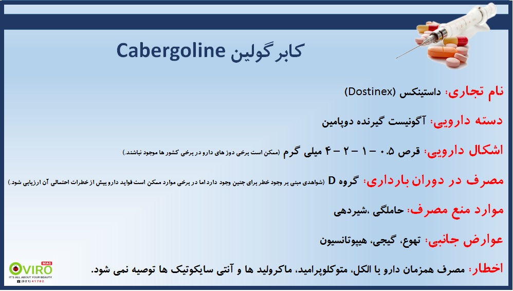 قرص داستینکس (Dostinex) یا کابرگولین (Cabergoline) موثر در تنظیم هورمون پرولاکتین